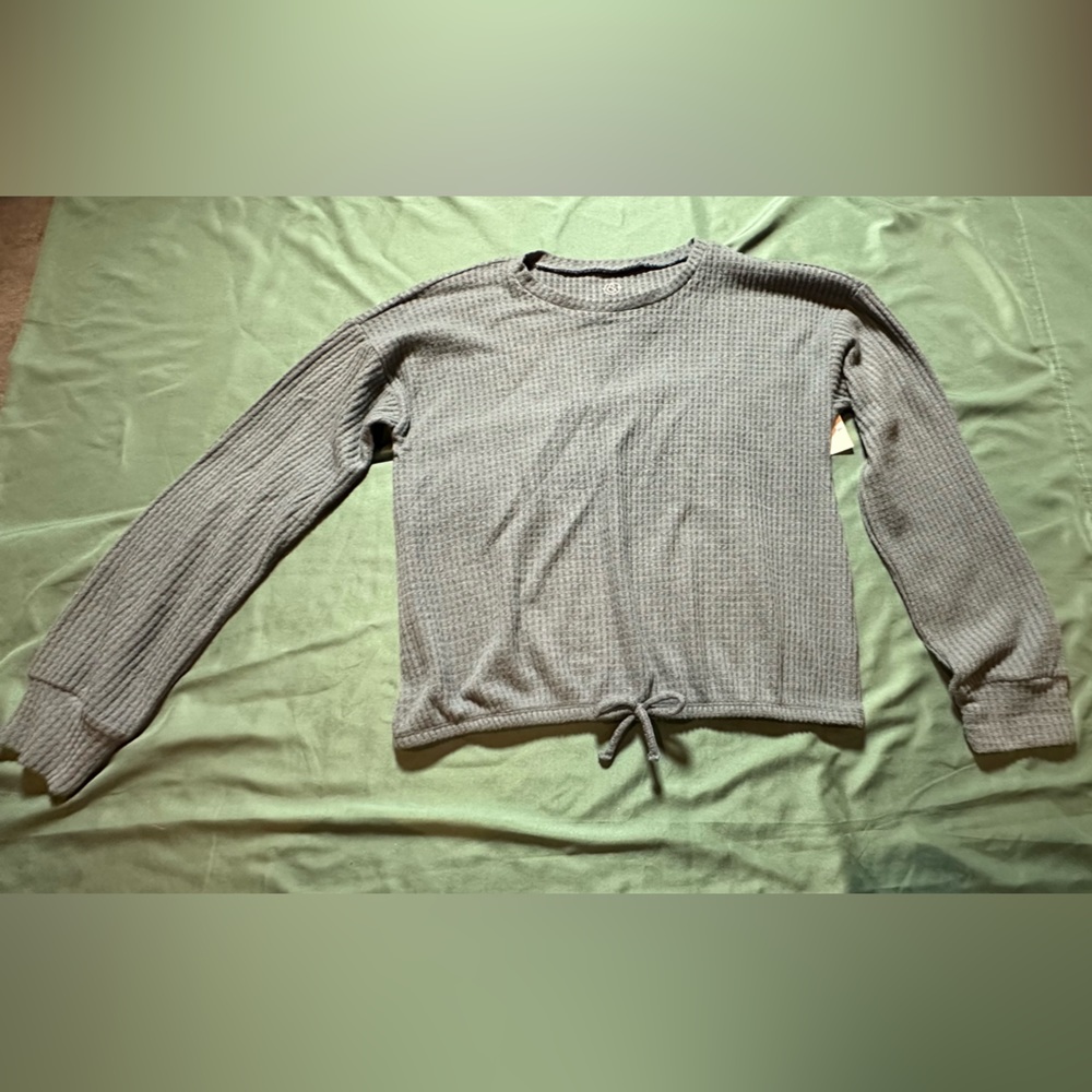 NWT TREASURE & BOND Blue Waffle/Thermal Long Sleeve Shirt Semi-crop. Girls XL